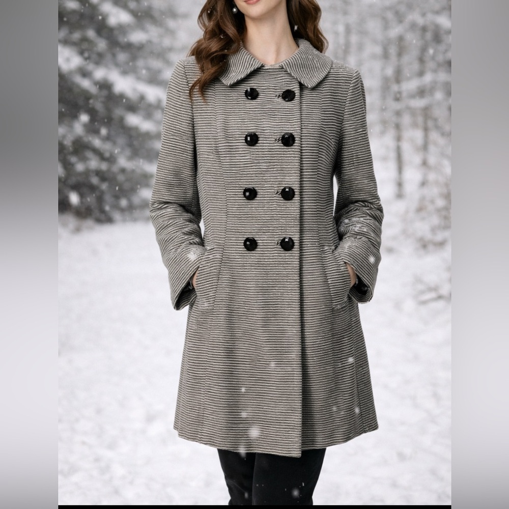 Banana Republic Coat M Medium Black Gold Cream Cotton